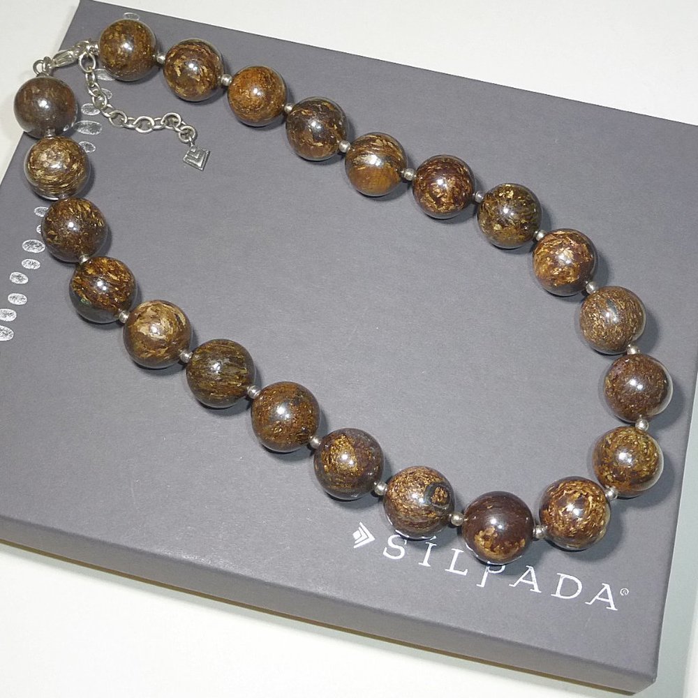 Silpada N1382 Bronzite Sterling Silver Bead Ball Necklace .925 Classic